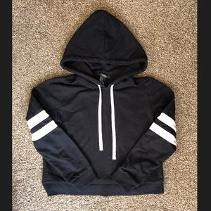 Cropped Black Hoodie with Stripes